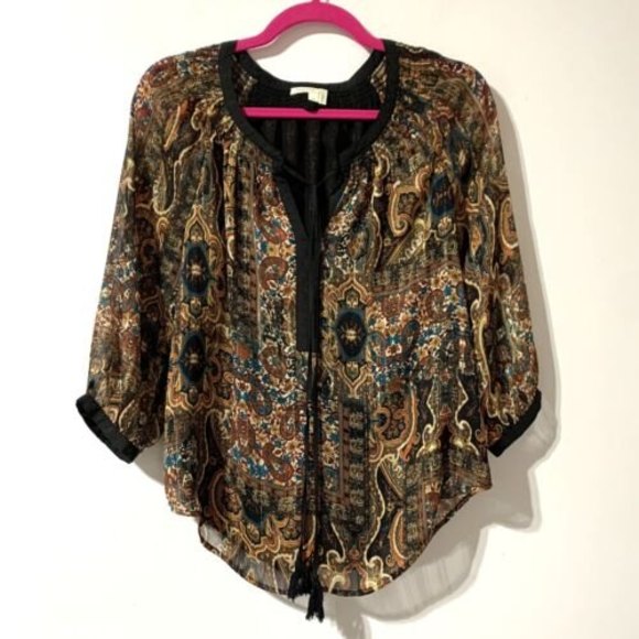 Anthropologie Meadow Rue Blouse Size XS Black Metallic Gold Shimmer Marya Blouse - Picture 1 of 10